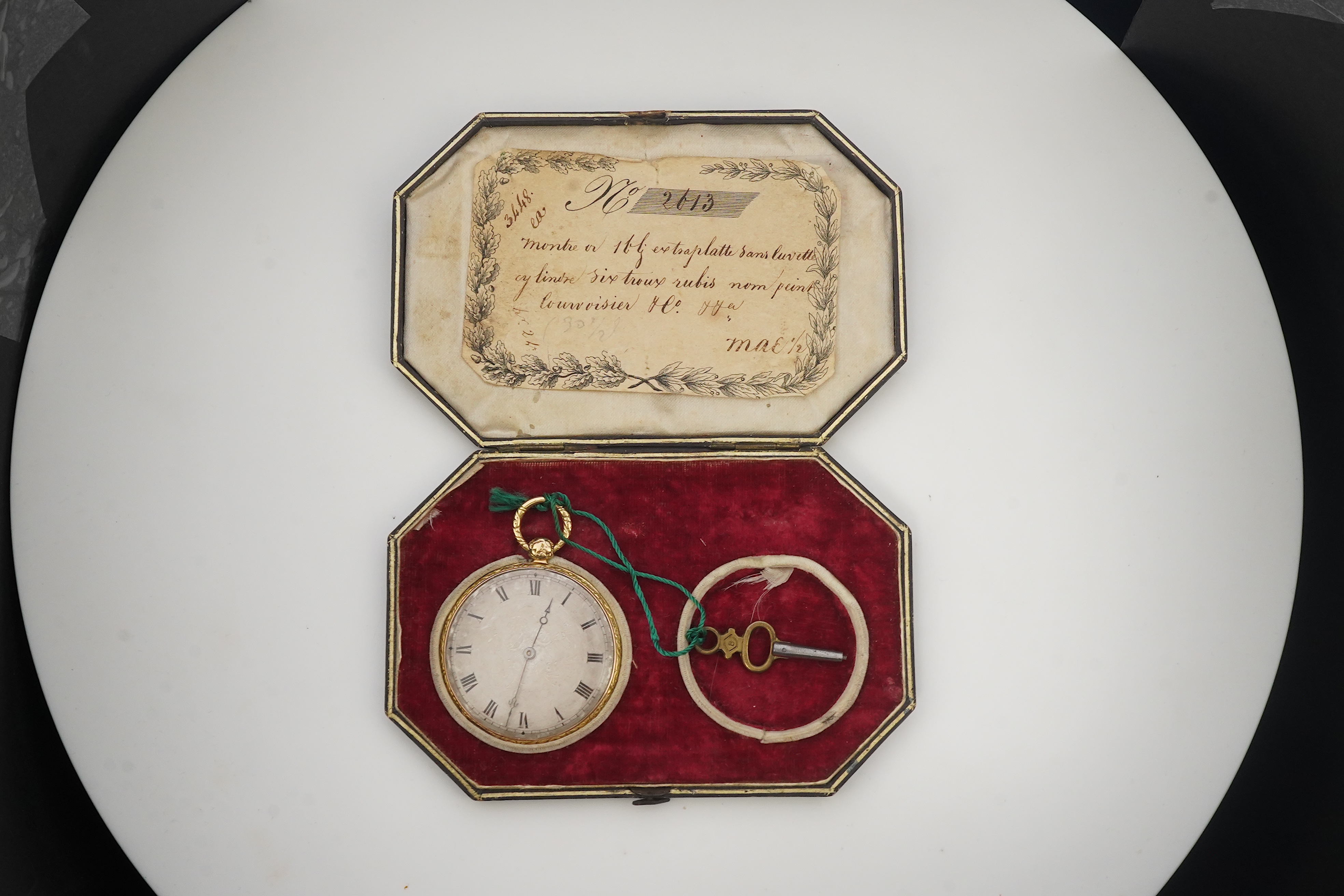 A lady's 19th century Swiss 18ct gold open faced key wind cylinder dress pocket watch